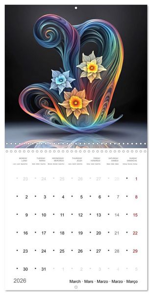 Produktbild: Fleurs en verre color&eacute; (Calendrier mural carr&eacute; 2026 30x30 cm) Calendrier double avec une page pour vos prises de notes