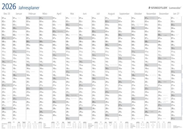 Produktbild: STAEDTLER Kalender Lumocolor Jahresplaner 2026, DIN A1