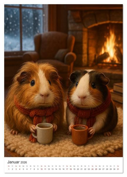 Produktbild: Cozy Moments - Meerschweinchen Kalender (hochwertiger Premium Wandkalender 2026 DIN A2 hoch), Kunstdruck in Hochglanz