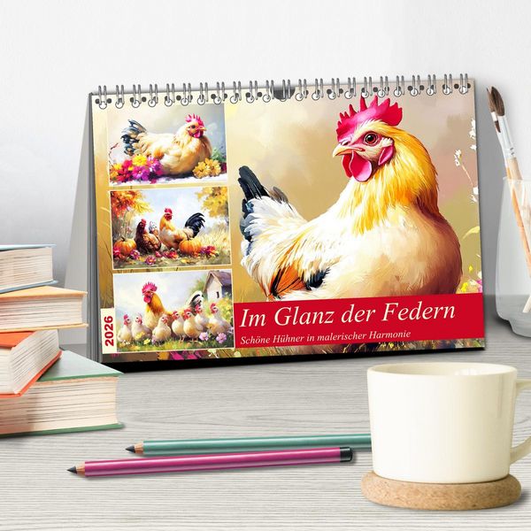 Produktbild: Im Glanz der Federn. Sch&ouml;ne H&uuml;hner in malerischer Harmonie (Tischkalender 2026 DIN A5 quer), CALVENDO Monatskalender