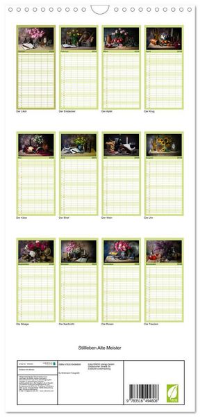 Produktbild: Familienplaner 2026 - Stillleben Alte Meister mit 5 Spalten (Wandkalender, 21 x 45 cm) CALVENDO