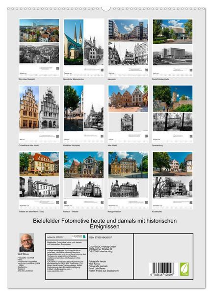 Produktbild: Bielefelder Fotomotive heute und damals mit historischen Ereignissen (Wandkalender 2026 DIN A2 hoch), CALVENDO Monatskalender