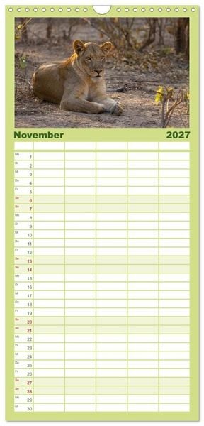 Produktbild: Familienplaner 2027 - Sambias gro&szlig;artige Tierwelt mit 5 Spalten (Wandkalender, 21 x 45 cm) CALVENDO