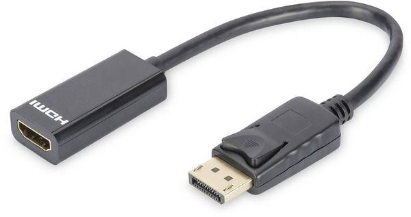 Digitus DB-340400-001-S DisplayPort / HDMI Adapter [1x DisplayPort Stecker - 1x HDMI-Buchse] Schwarz Rund, doppelt gesch