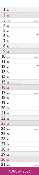 Produktbild: Streifenplaner PINK 2026 - Streifenkalender - Wandplaner - Küchen-Kalender - 11,3x49,5