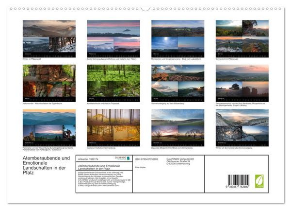 Produktbild: Atemberaubende und Emotionale Landschaften in der Pfalz (hochwertiger Premium Wandkalender 2026 DIN A2 quer), Kunstdruck in Hochglanz