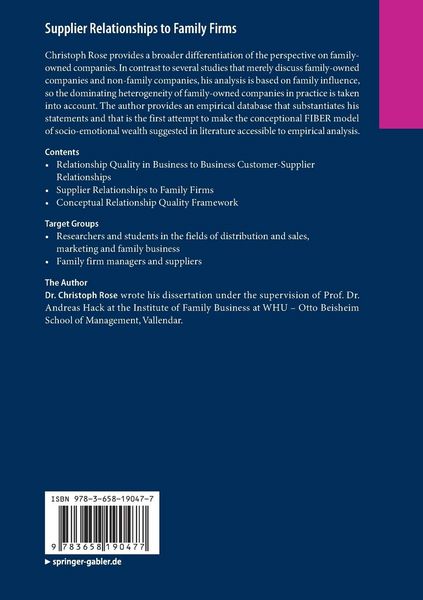 Produktbild: Supplier Relationships to Family Firms