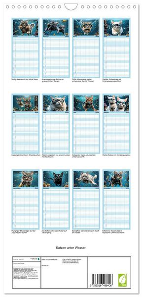 Produktbild: Familienplaner 2026 - Katzen unter Wasser mit 5 Spalten (Wandkalender, 21 x 45 cm) CALVENDO