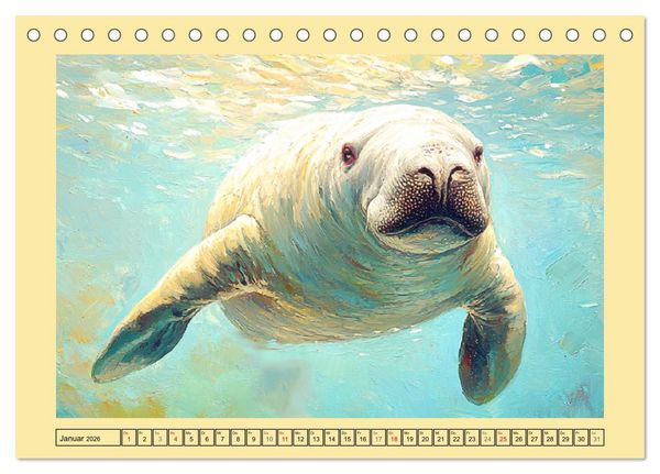 Produktbild: Manatee Paintings. Rundschwanzseek&uuml;he im &Ouml;lgem&auml;lde-Stil (Tischkalender 2026 DIN A5 quer), CALVENDO Monatskalender