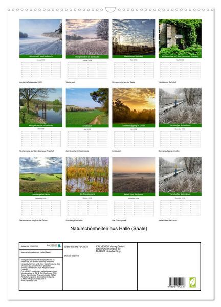 Produktbild: Natursch&ouml;nheiten aus Halle (Saale) (Wandkalender 2026 DIN A2 hoch), CALVENDO Monatskalender