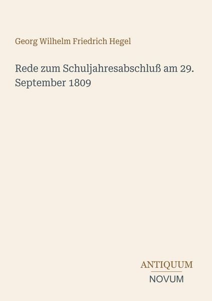 Produktbild: Rede zum Schuljahresabschlu&szlig; am 29. September 1809