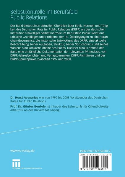 Produktbild: Selbstkontrolle im Berufsfeld Public Relations