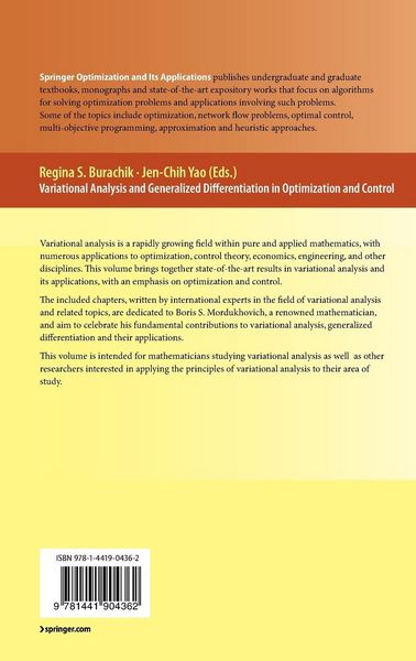 Produktbild: Variational Analysis and Generalized Differentiation in Optimization and Control