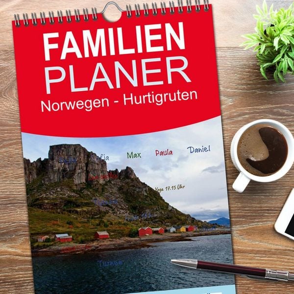 Produktbild: Familienplaner 2026 - Norwegen - Hurtigruten mit 5 Spalten (Wandkalender, 21 x 45 cm) CALVENDO