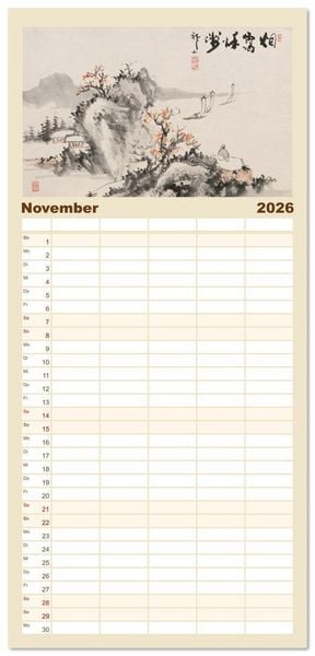 Produktbild: Familienplaner 2026 - Yoshitsugu Haizan mit 5 Spalten (Wandkalender, 21 x 45 cm) CALVENDO