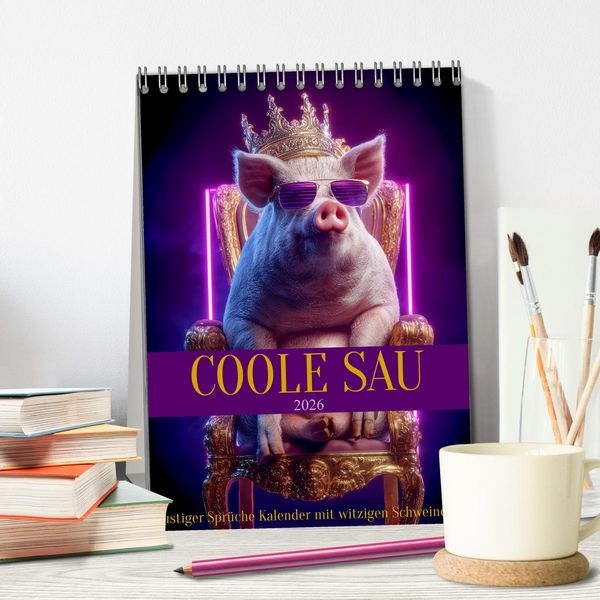 Produktbild: Coole Sau - Lustiger Spr&uuml;che Kalender mit witzigen Schweinchen (Tischkalender 2026 DIN A5 hoch), CALVENDO Monatskalender