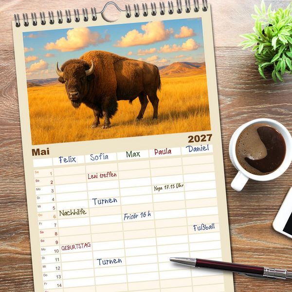 Produktbild: Familienplaner 2027 - USA &ndash; von Yellowstone bis Texas - Cowboys, Pr&auml;rie und Bisons mit 5 Spalten (Wandkalender, 21 x 45 cm) CALVENDO