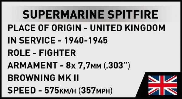 Produktbild: COBI Historical Collection 5778 - Supermarine Spitfire Mk.II, WWII, Bausatz 1:32, 384/1 Klemmbausteine