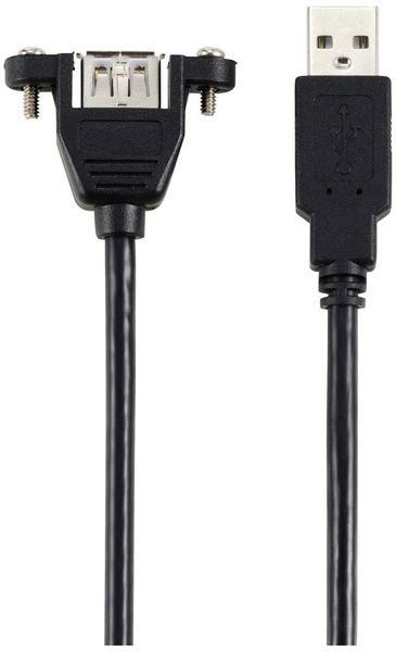 Produktbild: Renkforce USB-Kabel USB 2.0 USB-A Stecker, USB-A Buchse 1.00 m Schwarz f&uuml;r Einbau, schraubbar RF-5720386