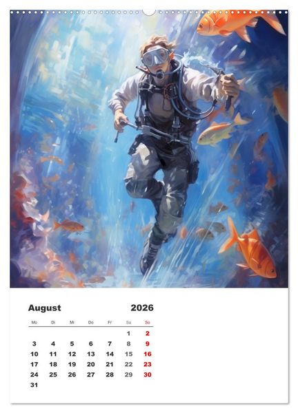 Produktbild: Tauchen im ewigen Blau. Eine Aquarell-Reise in die Tiefen der Meere (Wandkalender 2026 DIN A2 hoch), CALVENDO Monatskalender
