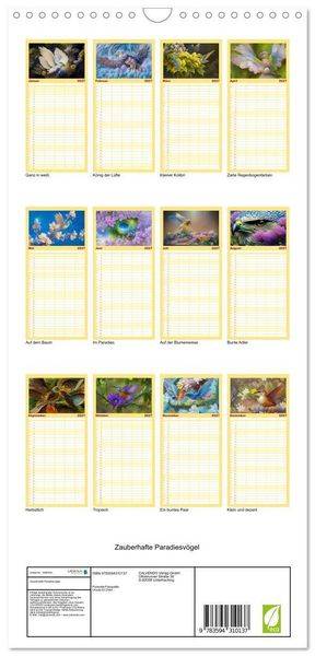 Produktbild: Familienplaner 2027 - Zauberhafte Paradiesv&ouml;gel mit 5 Spalten (Wandkalender, 21 x 45 cm) CALVENDO
