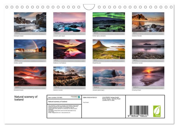 Produktbild: Natural scenery of Iceland (Wall Calendar 2026 DIN A4 landscape), CALVENDO 12 Month Wall Calendar