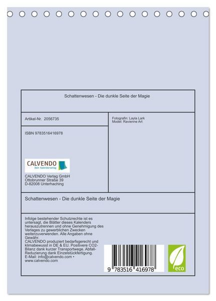 Produktbild: Schattenwesen - Die dunkle Seite der Magie (Tischkalender 2026 DIN A5 hoch), CALVENDO Monatskalender