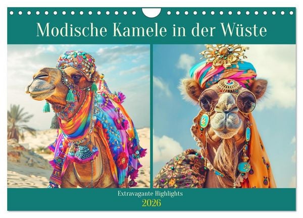 Modische Kamele in der Wüste. Extravagante Highlights (Wandkalender 2026 DIN A4 quer), CALVENDO Monatskalender