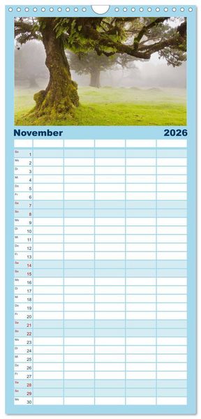 Produktbild: Familienplaner 2026 - Berg, Land und Meer - Eine Reise durch die Landschaften mit 5 Spalten (Wandkalender, 21 x 45 cm) CALVENDO