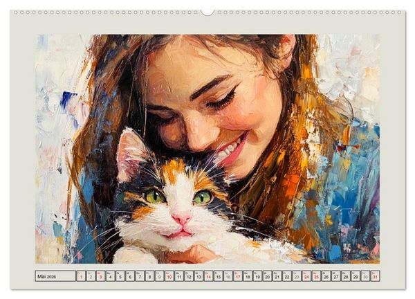 Produktbild: Zweisamkeit in Farben. Katzen und Menschen in Harmonie (Wandkalender 2026 DIN A2 quer), CALVENDO Monatskalender