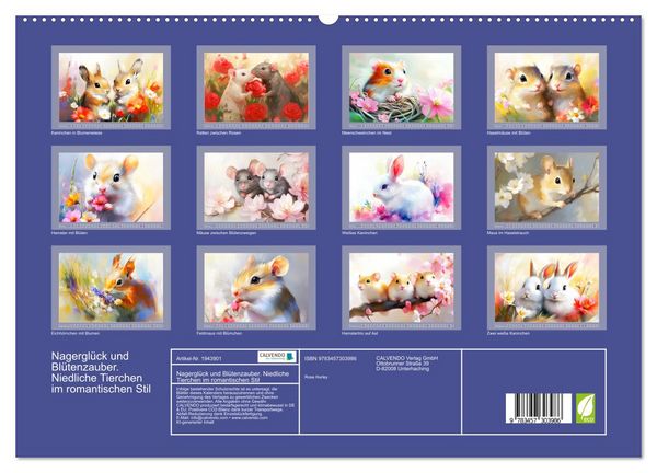 Produktbild: Nagergl&uuml;ck und Bl&uuml;tenzauber. Niedliche Tierchen im romantischen Stil (hochwertiger Premium Wandkalender 2026 DIN A2 quer), Kunstdruck in Hochglanz