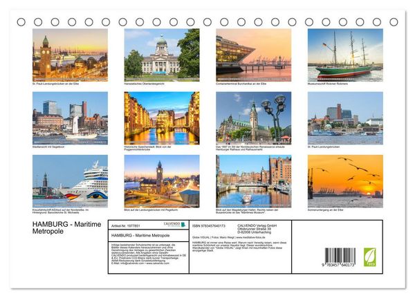 Produktbild: HAMBURG - Maritime Metropole (Tischkalender 2026 DIN A5 quer), CALVENDO Monatskalender