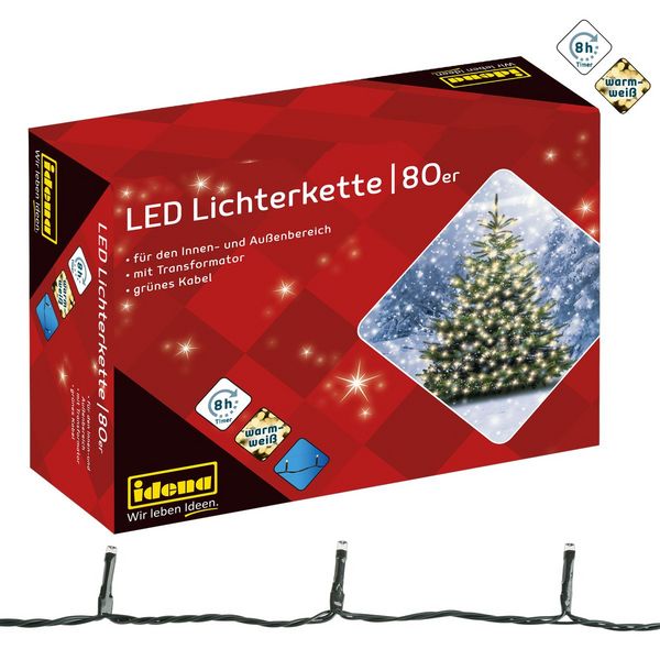 Produktbild: Idena Lichterkette 80 LED warmwei&szlig; 8h Timer 15,9m