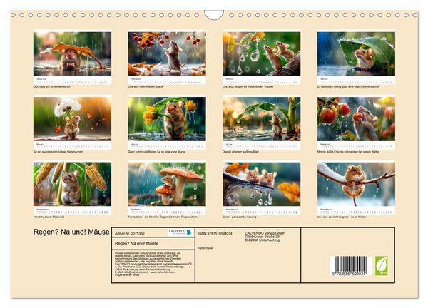 Produktbild: Regen? Na und! M&auml;use (Wandkalender 2026 DIN A3 quer), CALVENDO Monatskalender