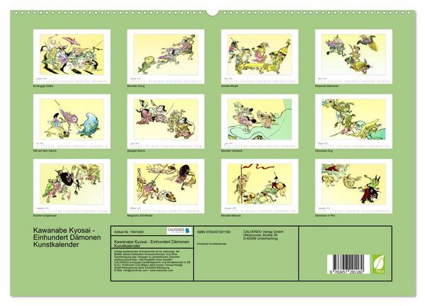 Produktbild: Kawanabe Kyosai - Einhundert D&auml;monen Kunstkalender (hochwertiger Premium Wandkalender 2026 DIN A2 quer), Kunstdruck in Hochglanz
