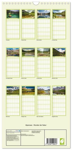 Produktbild: Familienplaner 2027 - Alpensee - Wunder der Natur mit 5 Spalten (Wandkalender, 21 x 45 cm) CALVENDO