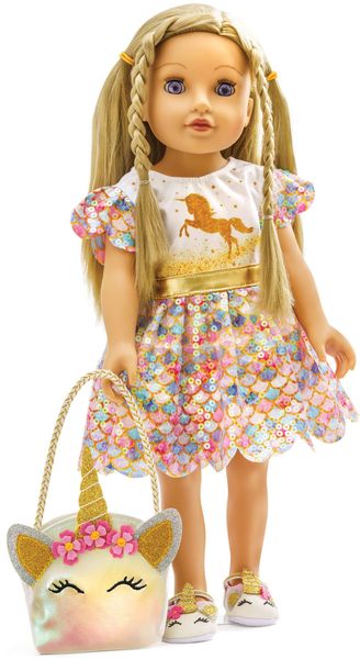 Produktbild: Puppen-Glitzerkleid ''Einhorn Goldy'', Gr. 28-35 cm