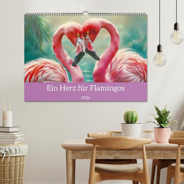 Produktbild: Ein Herz f&uuml;r Flamingos (Wandkalender 2026 DIN A2 quer), CALVENDO Monatskalender