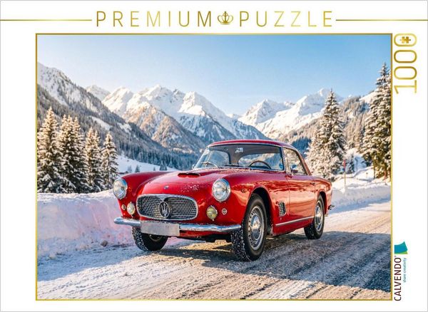 CALVENDO Puzzle Maserati 3500 GT Coupé (Italien, 1958-61) auf schweizer Alpenstraße vor einer spektakulären Bergkulisse | 1000 Teile Lege-Größe 64 × 48 cm Foto-Puzzle für glückliche Stunden