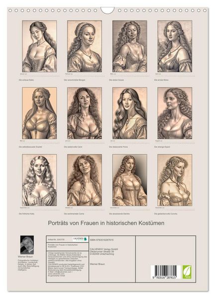 Produktbild: Portr&auml;ts von Frauen in historischen Kost&uuml;men (Wandkalender 2026 DIN A3 hoch), CALVENDO Monatskalender