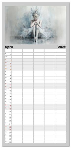 Produktbild: Familienplaner 2026 - Im Pas de Deux mit der Stille mit 5 Spalten (Wandkalender, 21 x 45 cm) CALVENDO