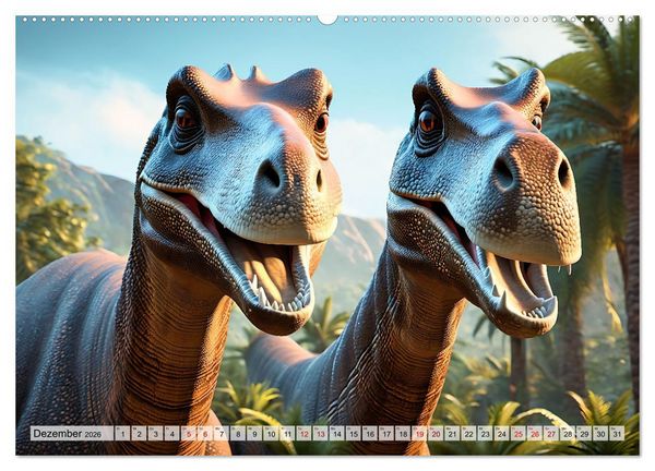 Produktbild: Dinosaurier - die Welt der Urzeitgiganten (hochwertiger Premium Wandkalender 2026 DIN A2 quer), Kunstdruck in Hochglanz