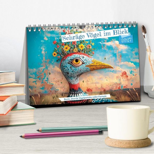 Produktbild: Schr&auml;ge V&ouml;gel im Blick (Tischkalender 2027 DIN A5 quer), CALVENDO Monatskalender