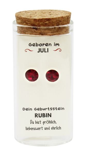 'Juli' Geburtsstein Ohrstecker im Gläschen