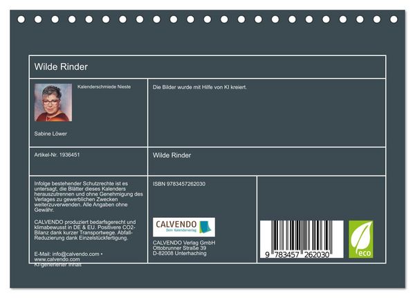 Produktbild: Wilde Rinder (Tischkalender 2026 DIN A5 quer), CALVENDO Monatskalender