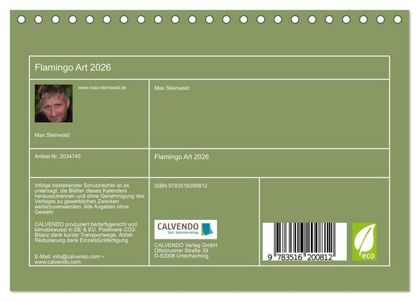 Produktbild: Flamingo Art 2026 (Tischkalender 2026 DIN A5 quer), CALVENDO Monatskalender