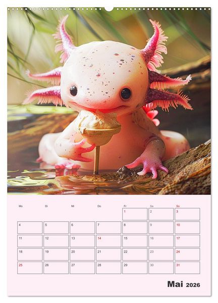 Produktbild: Axolotl. Lustiger Schwanzlurch mit Superkr&auml;ften (Wandkalender 2026 DIN A2 hoch), CALVENDO Monatskalender