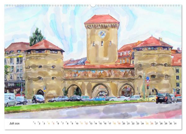 Produktbild: M&uuml;nchen - Bayerns Landeshauptstadt in Aquarellfarben (Wandkalender 2026 DIN A2 quer), CALVENDO Monatskalender