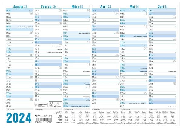 'Tafelkalender 2024 A4 [Blau]' - 'Bücher'