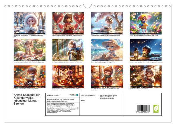 Produktbild: Anime Seasons: Ein Kalender voller lebendiger Manga-Szenen (Wandkalender 2026 DIN A3 quer), CALVENDO Monatskalender